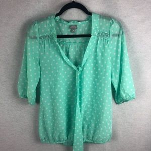 ⭐️Mint polka dot vanity blouse.